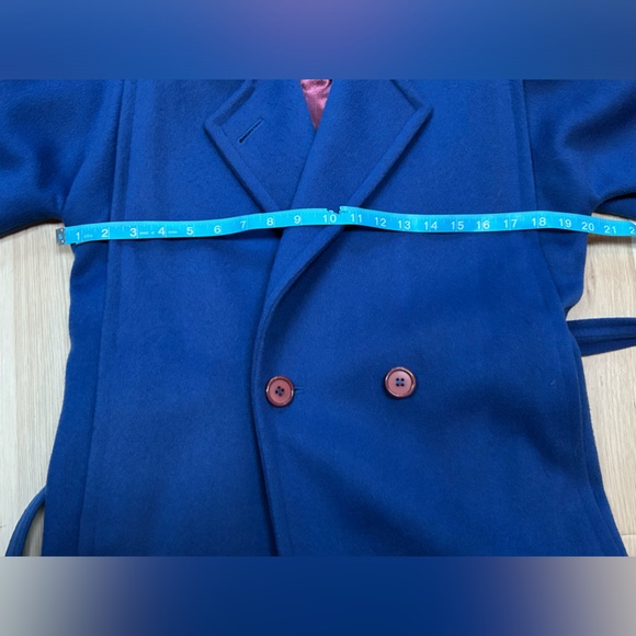 Vintage London Fog Maincoats 100% Wool Blue Size 6 Petite Belted Overcoat - Picture 9 of 11